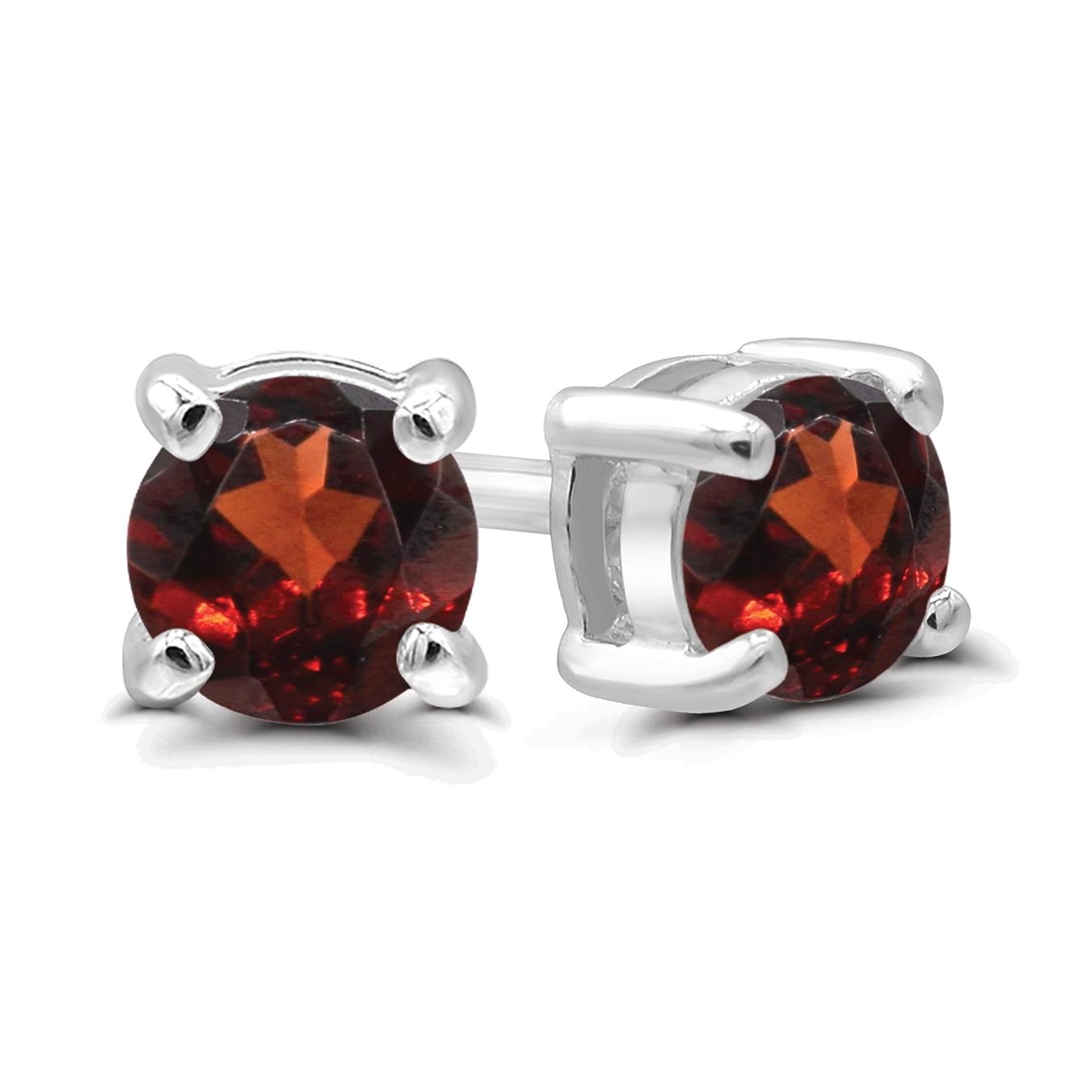 Sterling Silver 4mm Garnet Stud Earrings