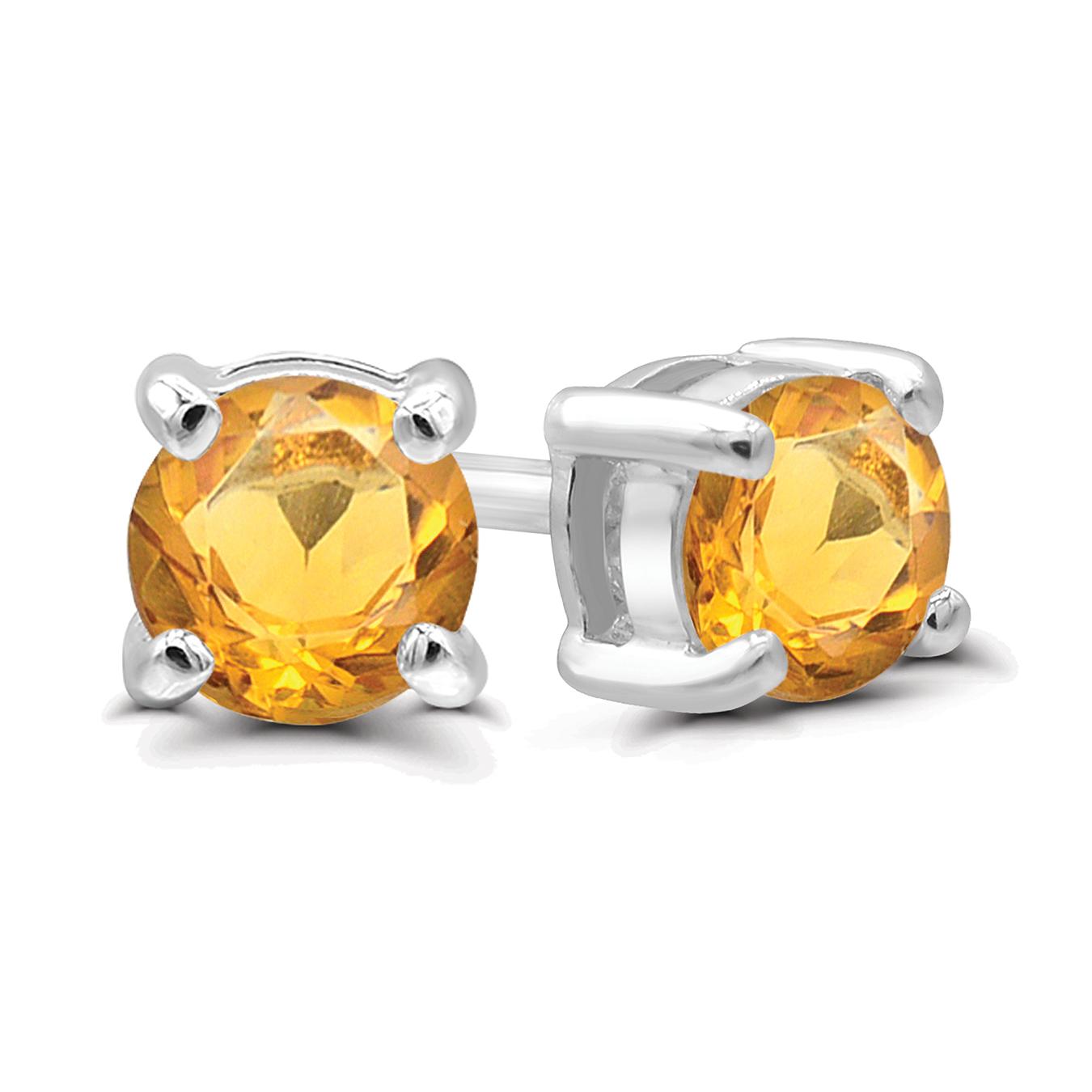 Sterling Silver 4mm Citrine Stud Earrings