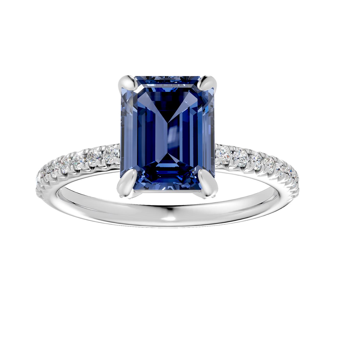 Sterling Silver Created Blue Sapphire & Lab Grown Diamond Ring