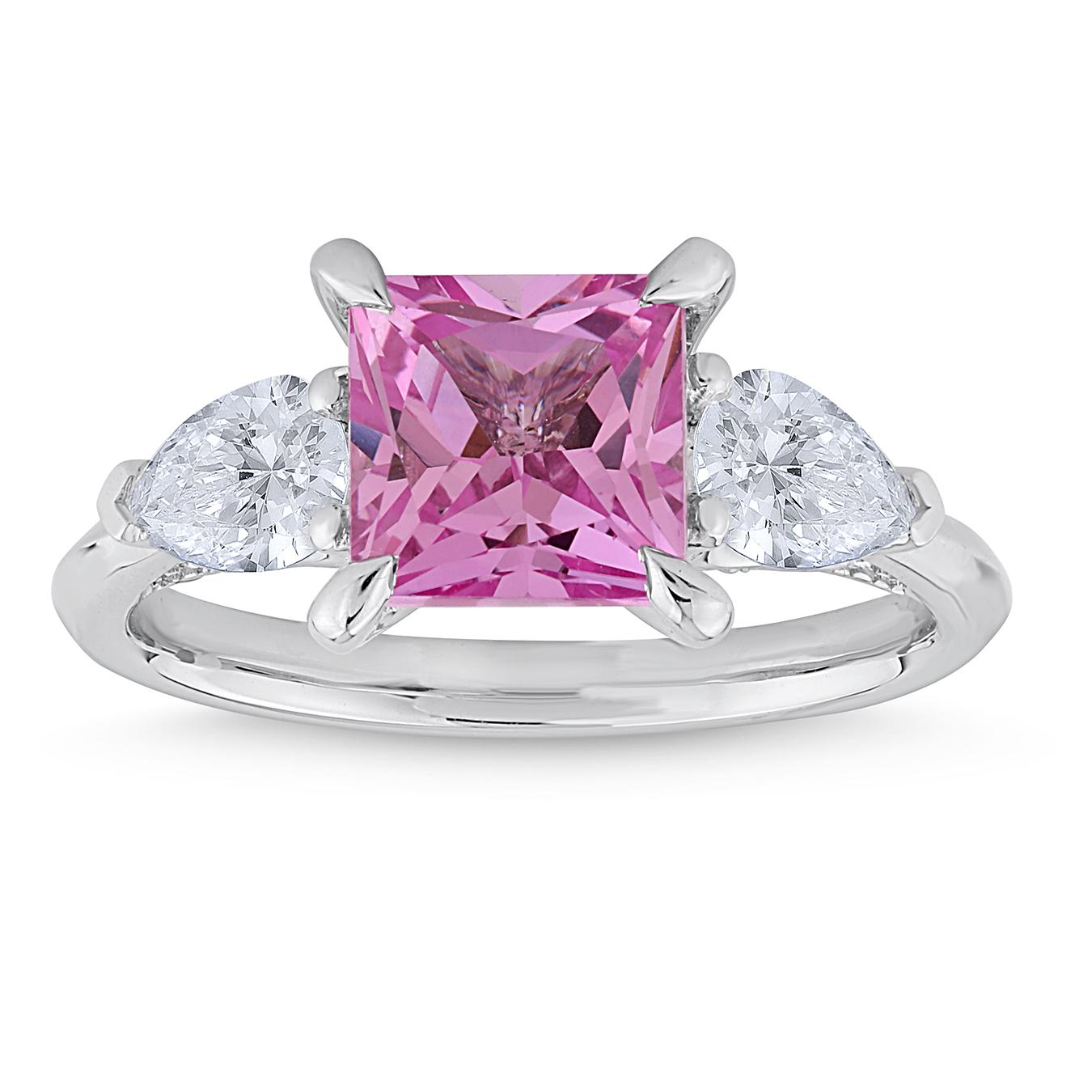 Sterling Silver Created Pink Sapphire & Lab Grown Diamond Ring