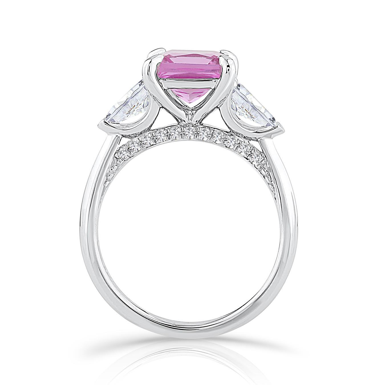 Sterling Silver Created Pink Sapphire & Lab Grown Diamond Ring