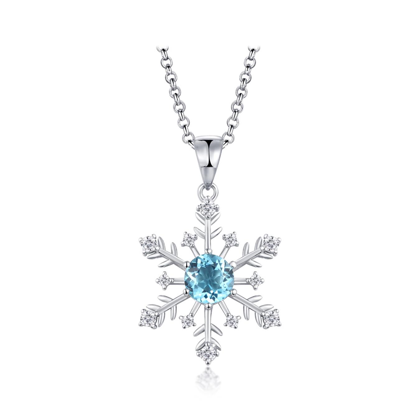 Sterling Silver Blue & White Topaz Snowflake Pendant w/Chain
