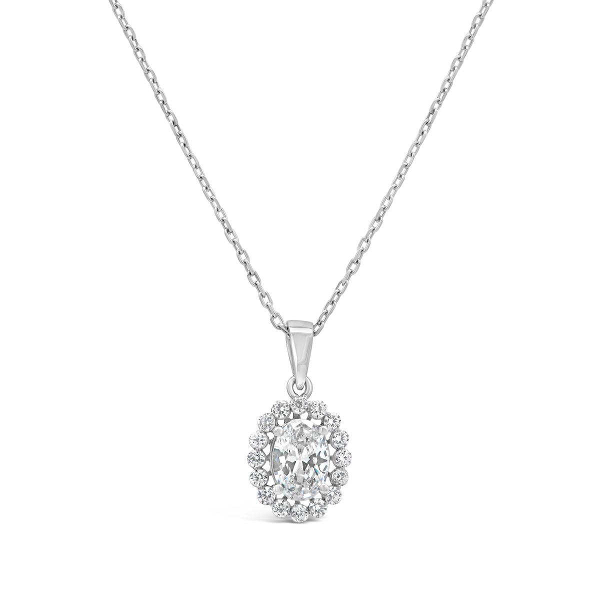 New Brilliance Lab Grown 0.95CTW Oval Diamond Pendant in 10K White Gold