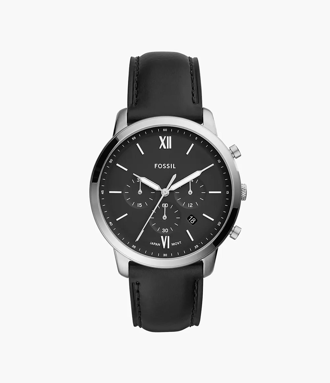 Fossil Neutra 44mm Chronograph Black Leather Watch