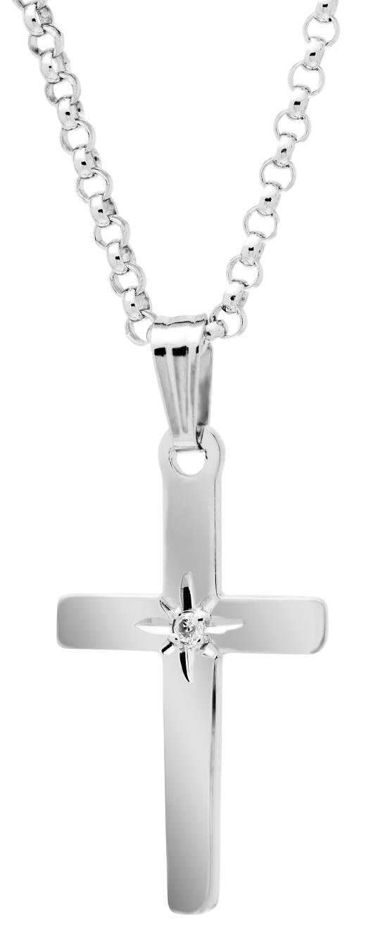 Sterling Silver 18" Diamond Set Cross