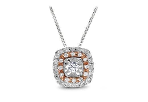 Rose Gold & Sterling Silver 0.18CTW Diamond Halo Pendant
