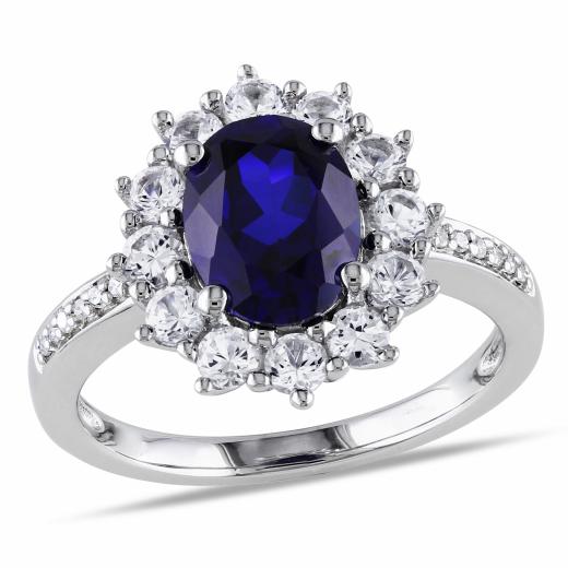 Julianna B Created Blue Sapphire & White 0.05CT Diamond Ring