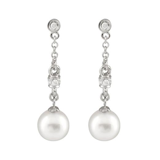 14K White Gold 7-8mm Akoya Pearl & Diamond Earrings