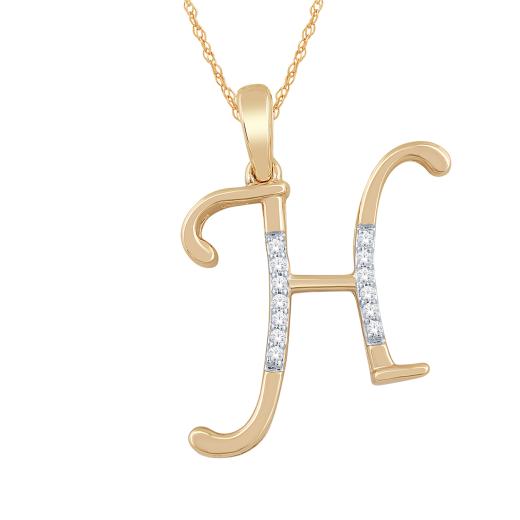 10K Yellow Gold Diamond Initial " H" Pendant