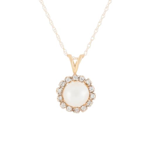 10K Yellow Gold 0.14CT Diamond & Fresh Water Pearl Pendant
