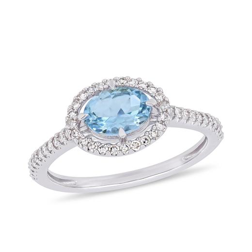 Julianna B 10K White Gold 0.23CTW Diamond & Aquamarine Fashion Ring