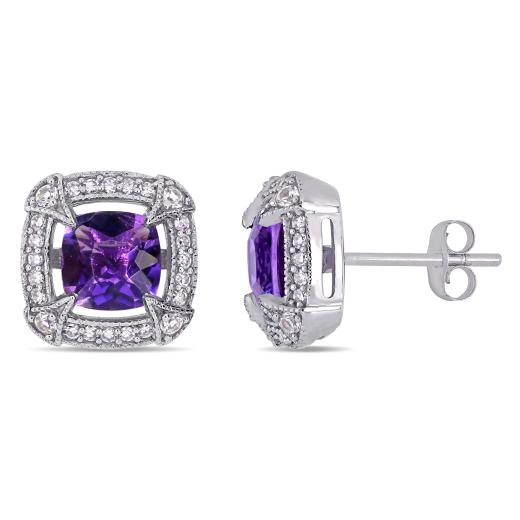 Julianna B 10K White Gold 0.20CTW Diamond Amethyst & White Sapphire Earrings