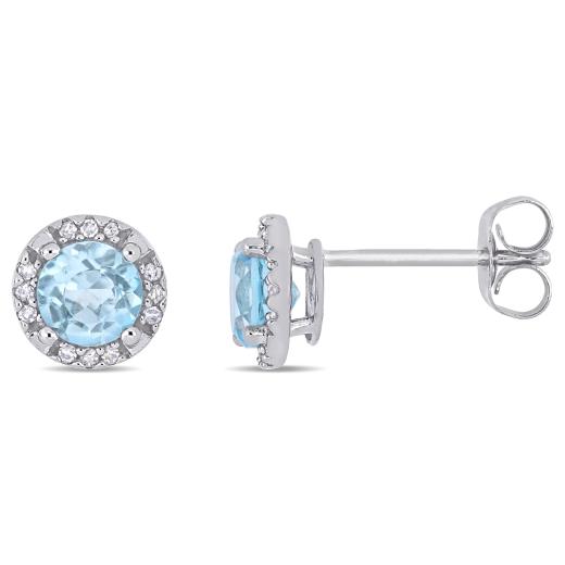 Julianna B White Gold Sky Blue Topaz & Diamond Stud Earrings