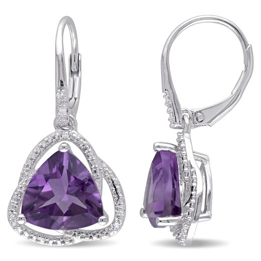 Julianna B Sterling Silver Amethyst & Diamond Leverback Earrings
