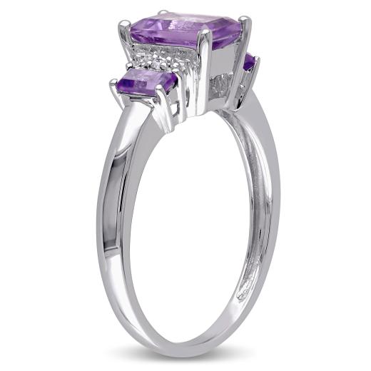 Julianna B 10K White Gold Amethyst & 0.02CTW Diamond Fashion Ring
