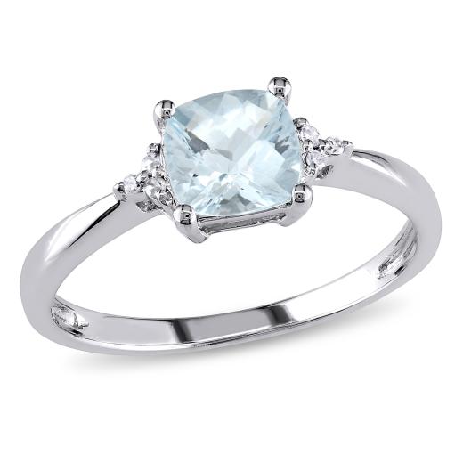 Julianna B 10K White Gold Aquamarine & 0.02CTW Diamond Fashion Ring