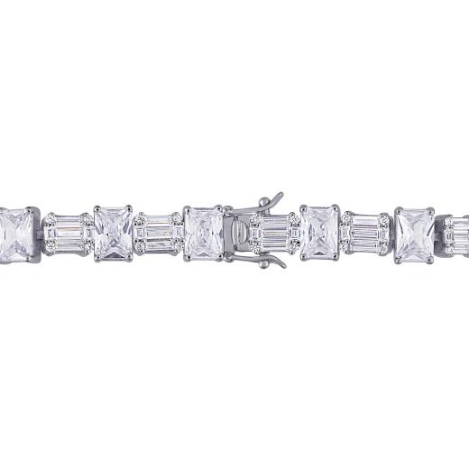 Julianna B Sterling Silver Multi-Cut Cubic Zirconia Tennis Link Bracelet