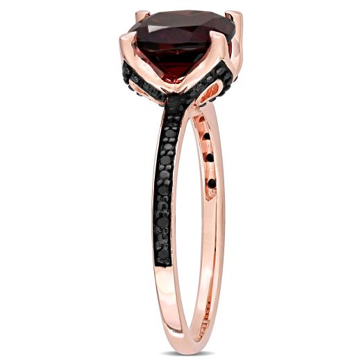 Julianna B 10K Rose Gold Garnet & 0.06CTW Black Diamond Fashion Ring
