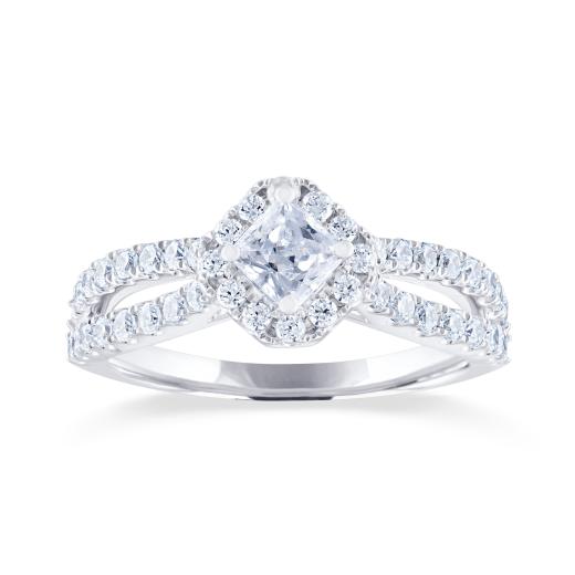 Diamond Revelations 14K White Gold 0.95CTW Princess Cut Halo Bridal Ring