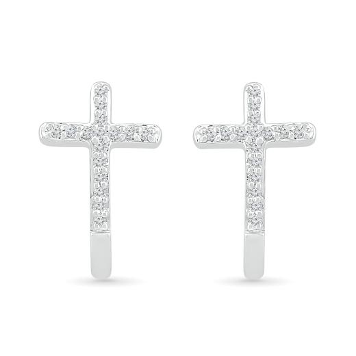10K White Gold 0.10CTW Diamond Cross Earrings