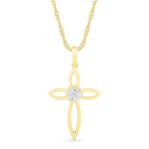 10K Yellow Gold 0.05CTW Diamond Cross Pendant