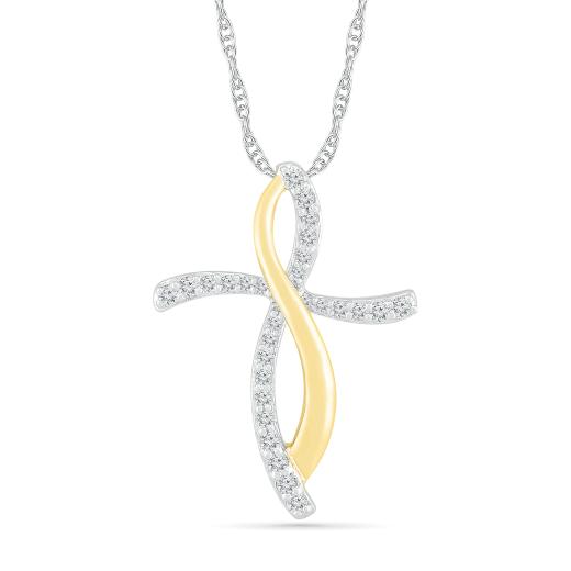 10K White & Yellow Gold 0.16CTW Diamond Cross Pendant