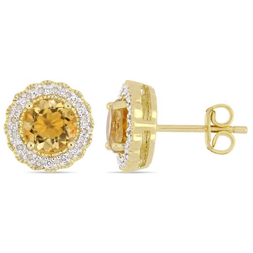 Julianna B Yellow Plated Sterling Silver Citrine 0.10CTW Diamond Earrings