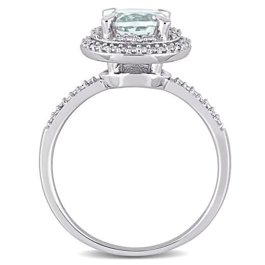 Julianna B 10K White Gold Aquamarine and 0.09CTW Diamond Halo Engagement Ring