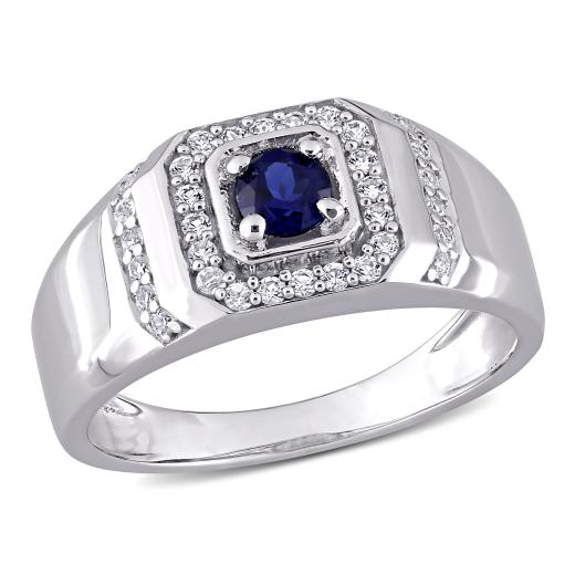 Julianna B Sterling Silver Blue Sapphire & White Men's Ring