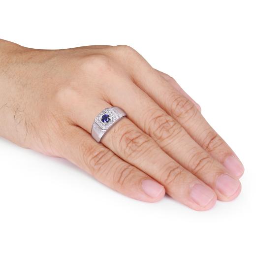 Julianna B Sterling Silver Blue Sapphire & White Men's Ring
