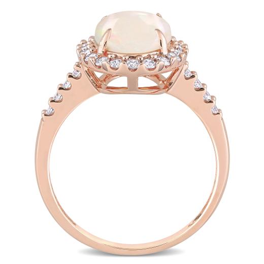 Julianna B 10K Pink Gold Opal and 0.42CTW Diamond Halo Ring