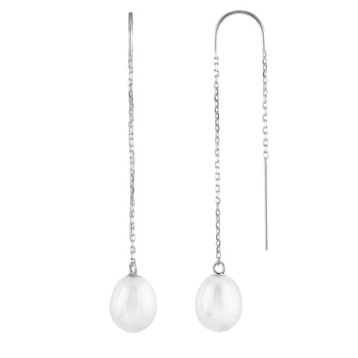 14K White Gold Barbell 6-9.5mm Pearl Stud Earrings