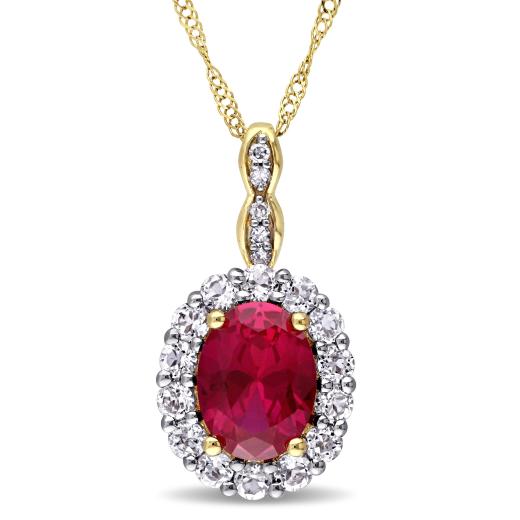 Julianna B 14k Yellow Gold Created Ruby, White Topaz & 0.03CTW Diamond Pendant