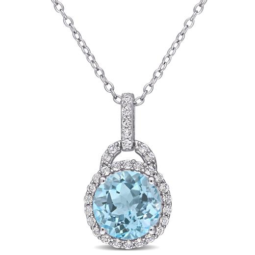 Julianna B Sterling Silver Sky Blue Topaz & White Topaz Pendant
