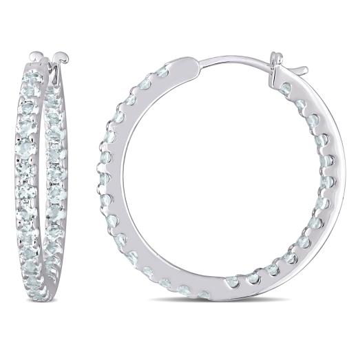 Julianna B 10K White Gold Aquamarine Hoop Earrings