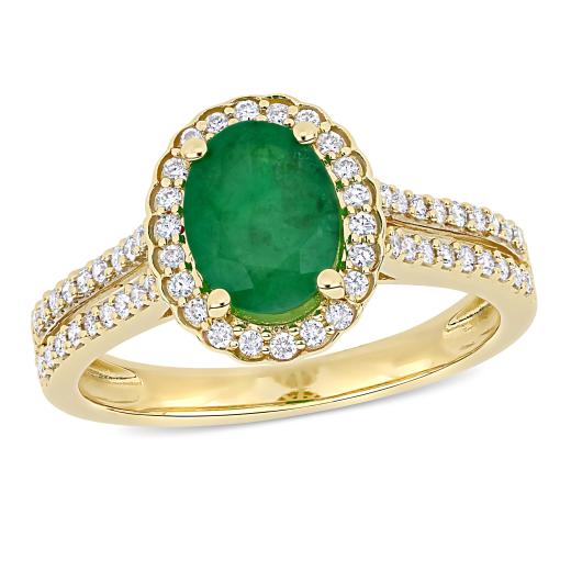 Julianna B 14K Yellow Gold Emerald & 0.33CTW Diamond Ring