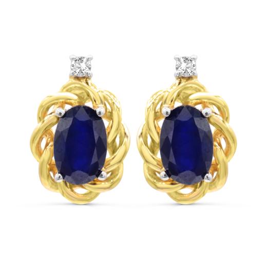 10K Yellow Gold Blue Sapphire & Diamond Earrings