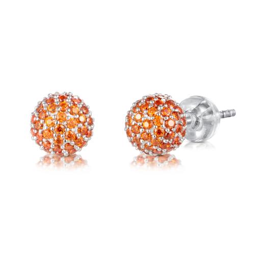 Sterling Silver Orange Cubic Zirconia 7mm Ball Earrings