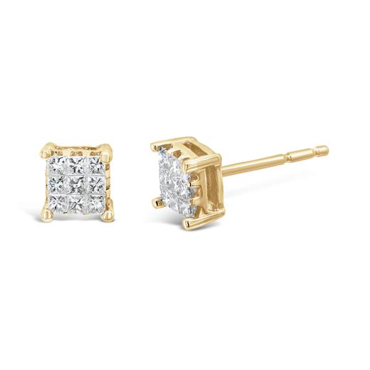 10K Yellow Gold Princessa 0.25CTW Diamond Earrings