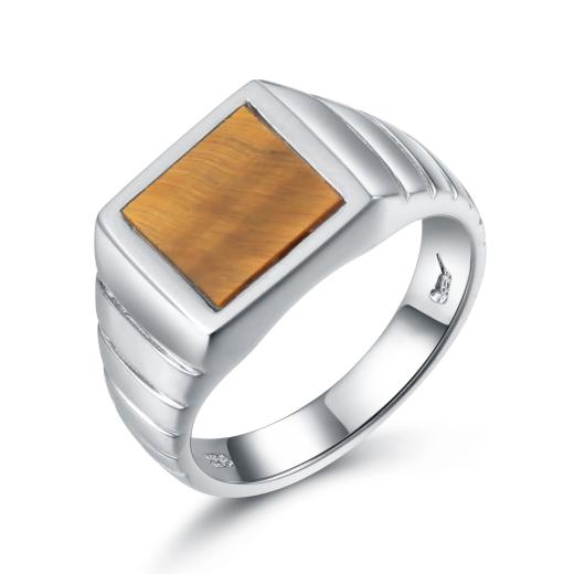 Men's Ying Yang BaGua Tiger Eye Stone Ring – Stainless Steel Wedding Band – Sizes 7-13