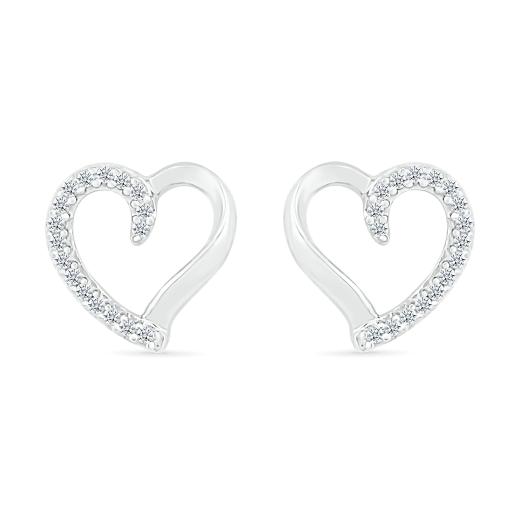 10K White Gold Diamond Heart Earrings