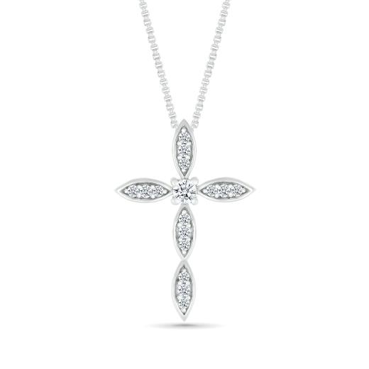 10K White Gold 0.29CTW Diamond Cross Pendant