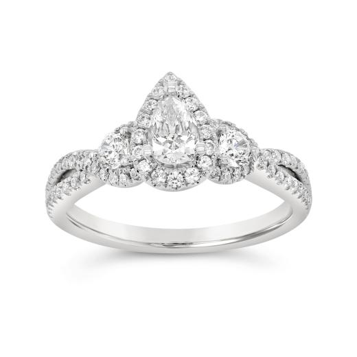 Diamond Revelations 14K White Gold 0.96CTW Pear Shaped Bridal Ring
