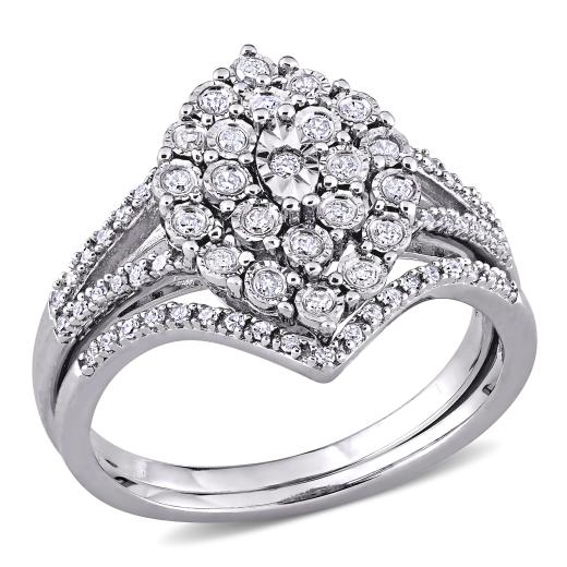 Julianna B Sterling Silver 0.27CTW Diamond Bridal Set