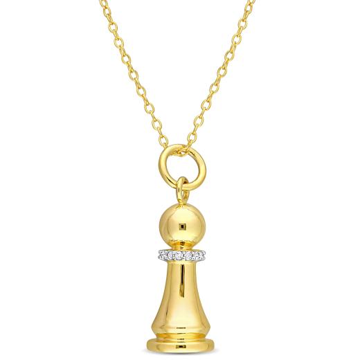 Julianna B Yellow Plated Sterling Silver Diamond Chess Pendant
