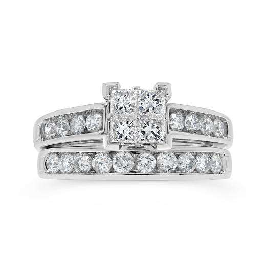 14K White Gold 1.50CTW Diamond Princessa Bridal Set