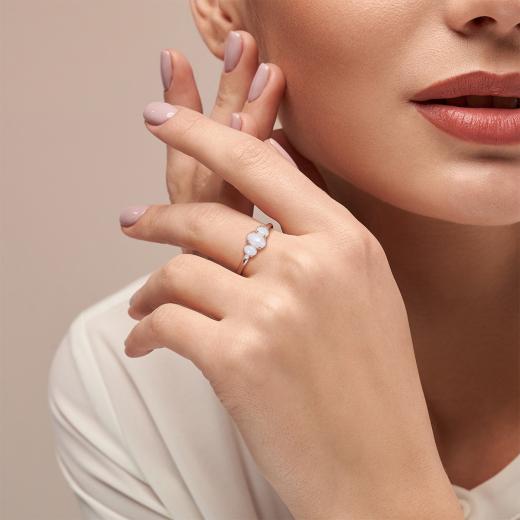 Julianna B 10K Rose Gold 0.02CTW Diamond & Opal 3 Stone Ring