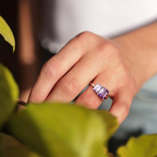 Julianna B Rose Plated Sterling Silver Amethyst & Pink Ring