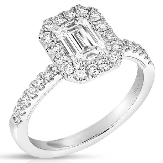 New Brilliance Lab Grown 2.10CTW Emerald Cut Diamond Halo Ring in 14K White Gold