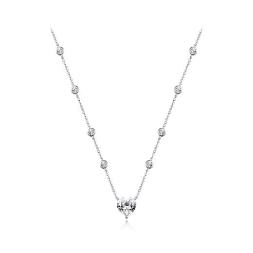 Sterling Silver 19" Cubic Zirconia Heart Adjustable Necklace